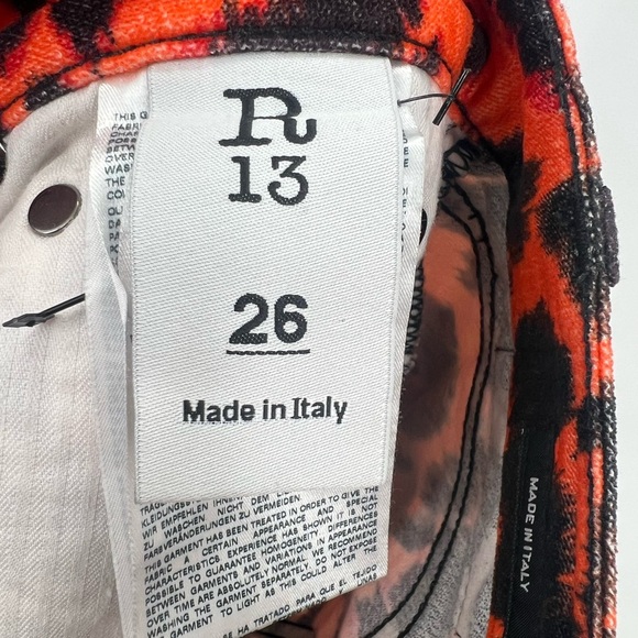 R13 Kick Fit Stretch Leopard Mid Rise Flare Jeans In Orange Leopard - Picture 6 of 7